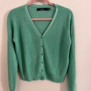 Vero Moda Button Down Sweater Green with Silver Thread Medium